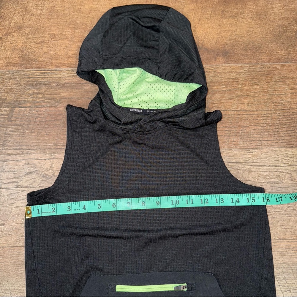 Russell Muscle Black Sleeveless Hoodie with Green Accents - Picture 9 of 11